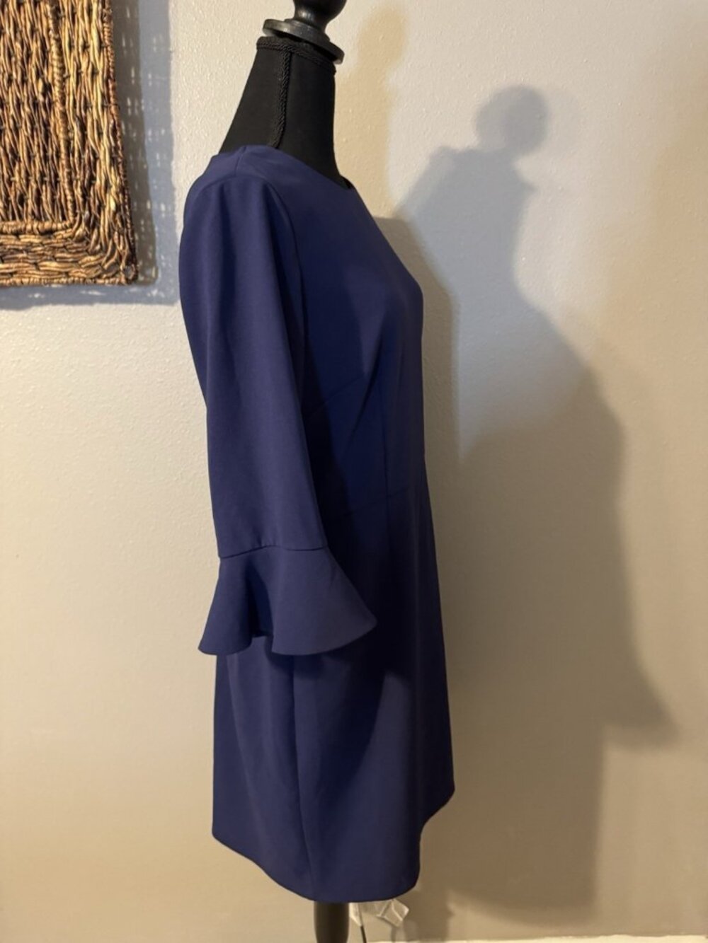 Donna Morgan Dress 12 Blue 3/4 Long Sleeve Flutter Career Church NEW - Picture 3 of 10